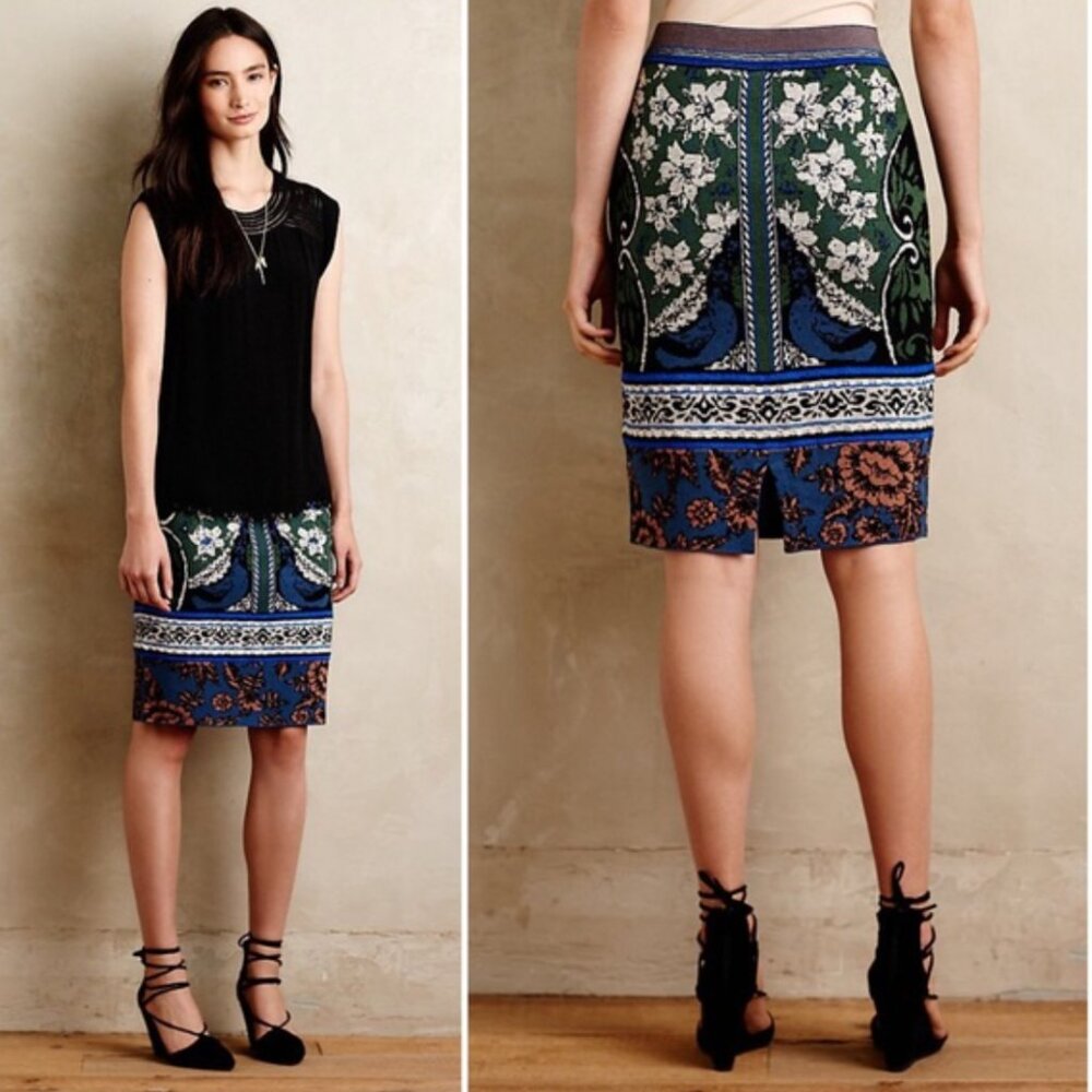 Anthropologie Moth Pencil Skirt Sweaater Fair Isle Size Large